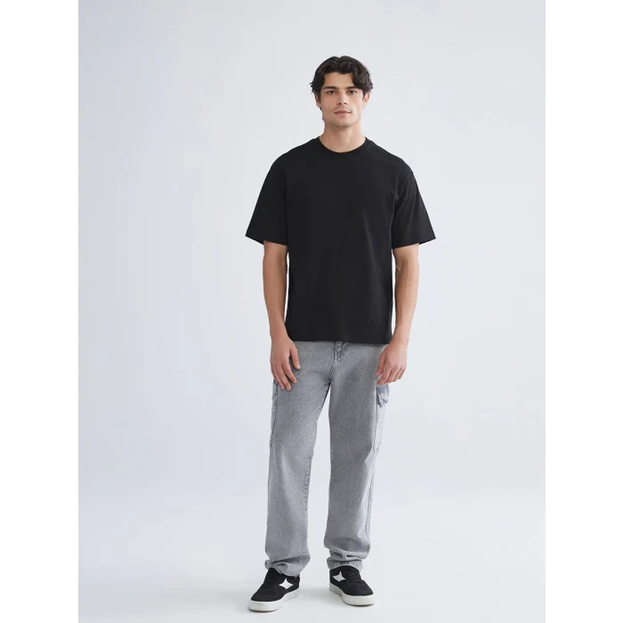 XSIDE Siyah Bisiklet Yaka Penye Erkek Tişört
