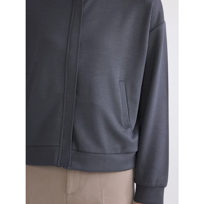 LCWAIKIKI Basic Antrasit Kolej Yaka Oversize Kadın Fermuarlı Sweatshirt