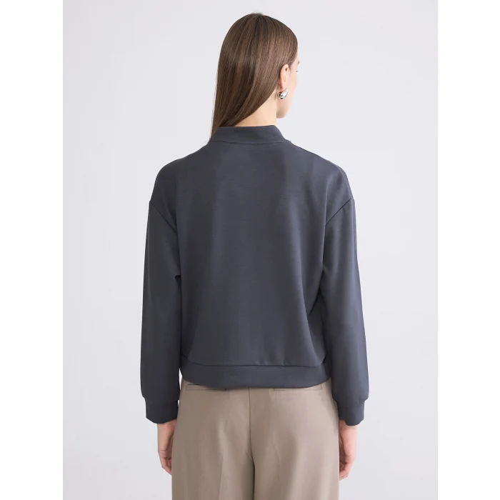 LCWAIKIKI Basic Antrasit Kolej Yaka Oversize Kadın Fermuarlı Sweatshirt