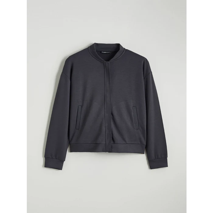 LCWAIKIKI Basic Antrasit Kolej Yaka Oversize Kadın Fermuarlı Sweatshirt