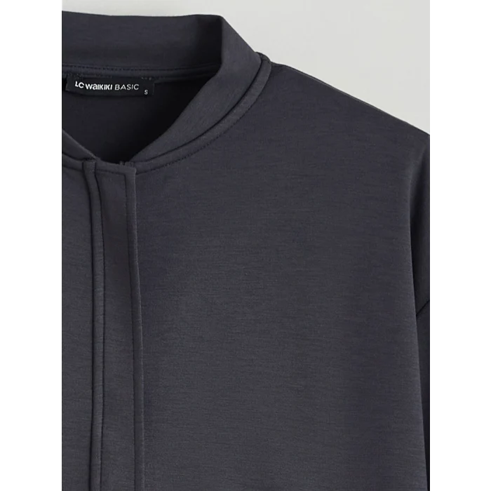 LCWAIKIKI Basic Antrasit Kolej Yaka Oversize Kadın Fermuarlı Sweatshirt
