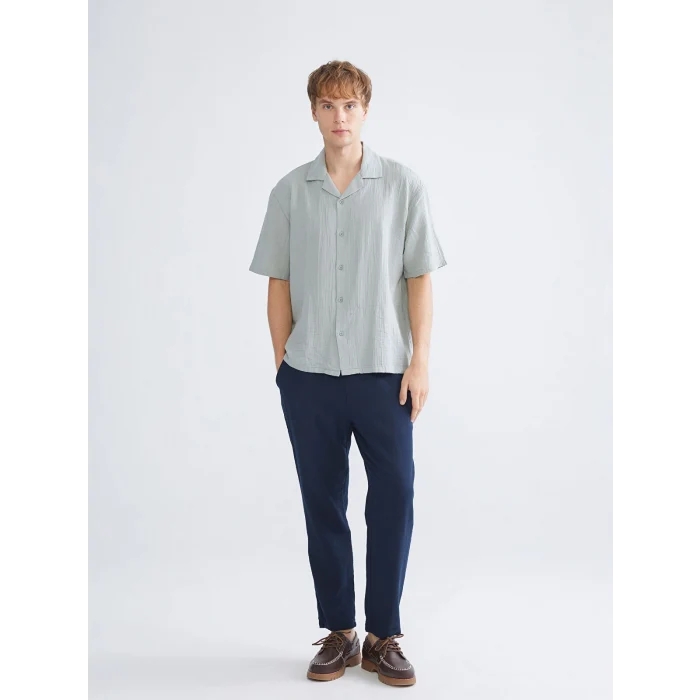 XSIDE Yeşil Rahat Kalıp Resort Yaka Kısa Kollu Müslin Erkek Gömlek