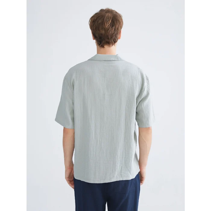XSIDE Yeşil Rahat Kalıp Resort Yaka Kısa Kollu Müslin Erkek Gömlek