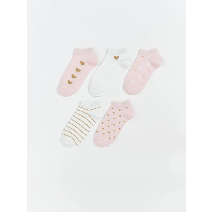 LCW Kids Pembe Desenli Kız Çocuk Patik Çorap 5li