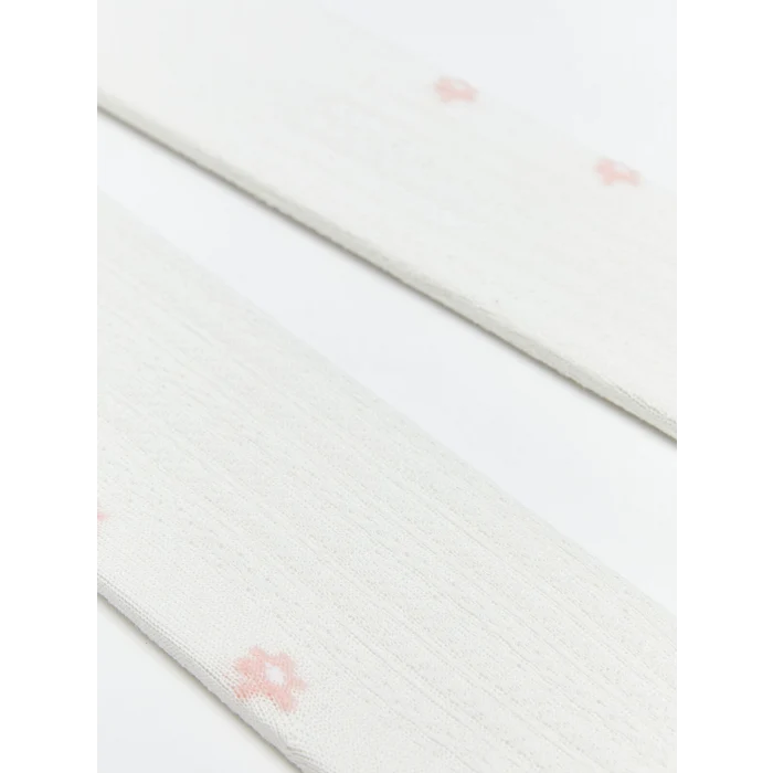 LCW baby Ekru Çiçek Desenli Kız Bebek Külotlu Çorap 2li