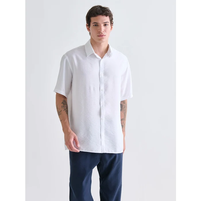 XSIDE Beyaz Regular Fit Kısa Kollu Viskon Erkek Gömlek