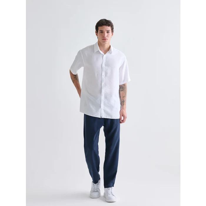 XSIDE Beyaz Regular Fit Kısa Kollu Viskon Erkek Gömlek
