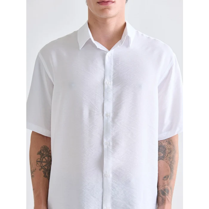 XSIDE Beyaz Regular Fit Kısa Kollu Viskon Erkek Gömlek