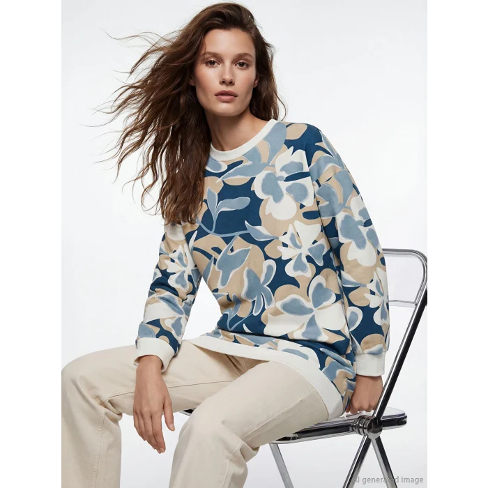 LCW Modest Karışık Bisiklet Yaka Desenli Kadın Sweatshirt Tunik