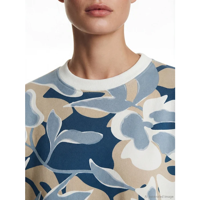 LCW Modest Karışık Bisiklet Yaka Desenli Kadın Sweatshirt Tunik