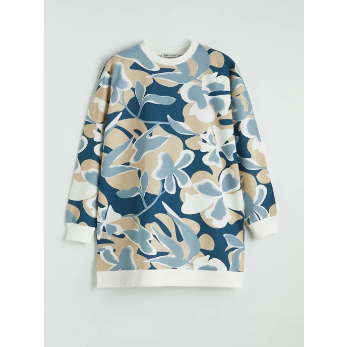 LCW Modest Karışık Bisiklet Yaka Desenli Kadın Sweatshirt Tunik