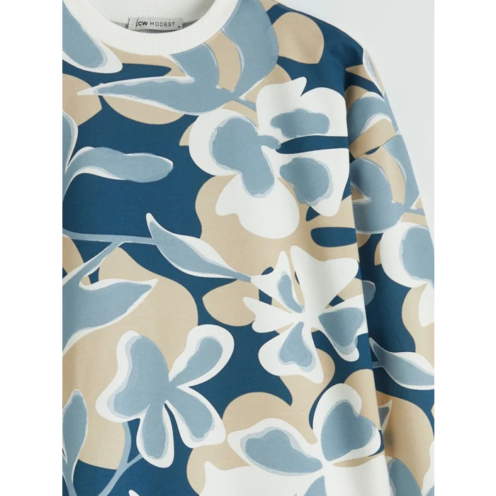 LCW Modest Karışık Bisiklet Yaka Desenli Kadın Sweatshirt Tunik