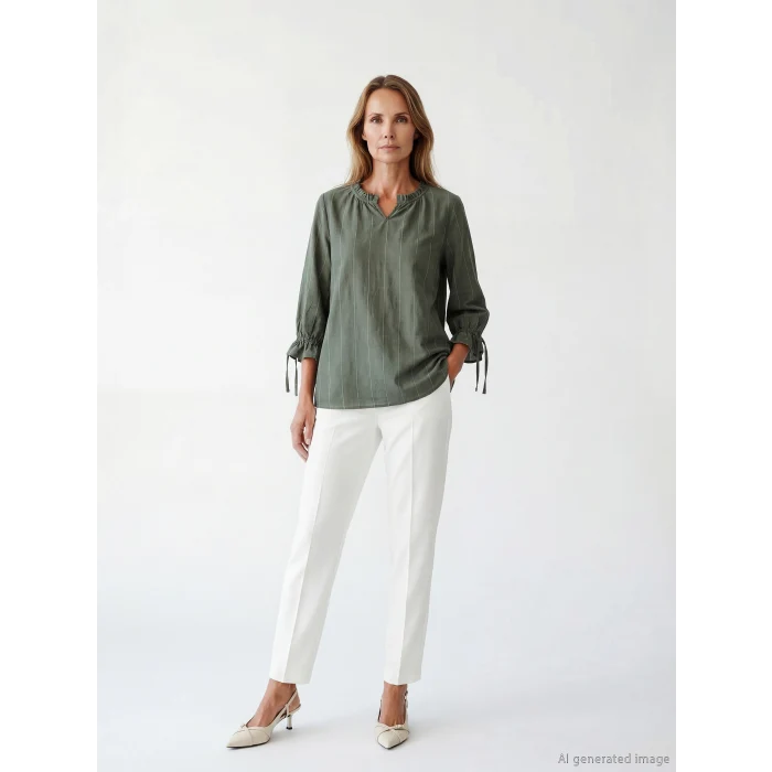 LCW Grace Haki Fırfırlı Kaçık Yaka Çizgili Bluz