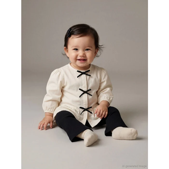 LCW baby Ekru Bisiklet Yaka Fiyonk Detaylı Kız Bebek Gömlek