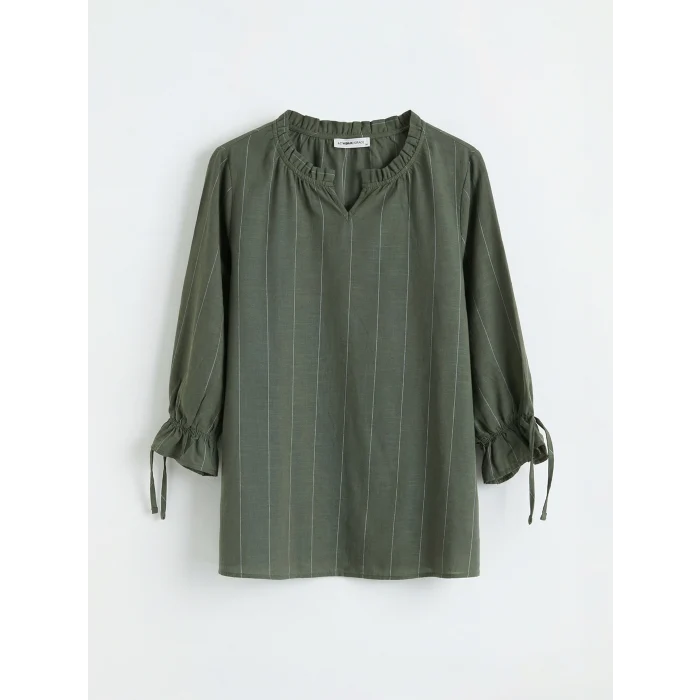 LCW Grace Haki Fırfırlı Kaçık Yaka Çizgili Bluz