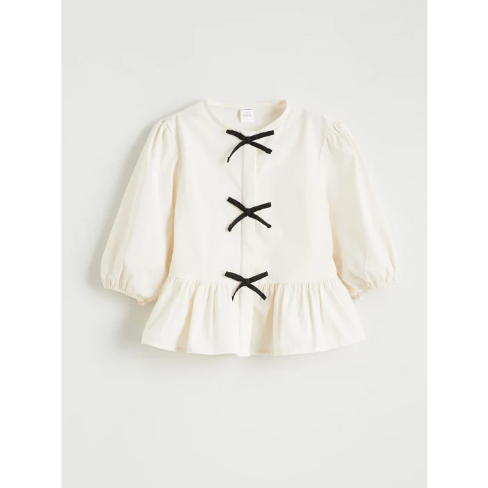 LCW baby Ekru Bisiklet Yaka Fiyonk Detaylı Kız Bebek Gömlek