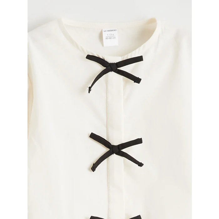 LCW baby Ekru Bisiklet Yaka Fiyonk Detaylı Kız Bebek Gömlek