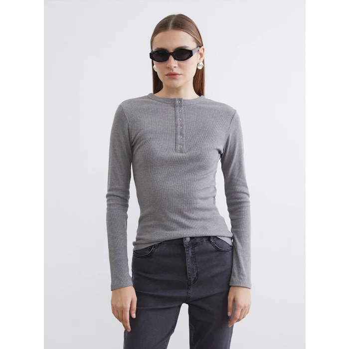 LCWAIKIKI Classic Antrasit Bisiklet Yaka Fitilli Kadın Body