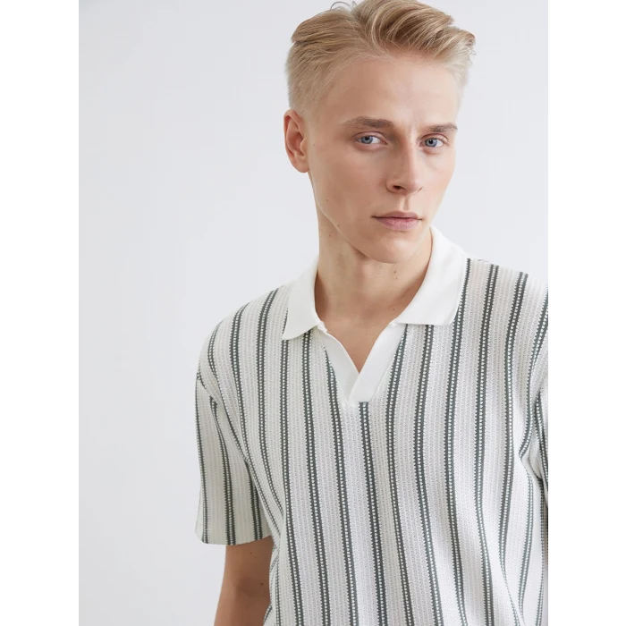 LCW Vision Yeşil Polo Yaka Çizgili Penye Erkek Tişört