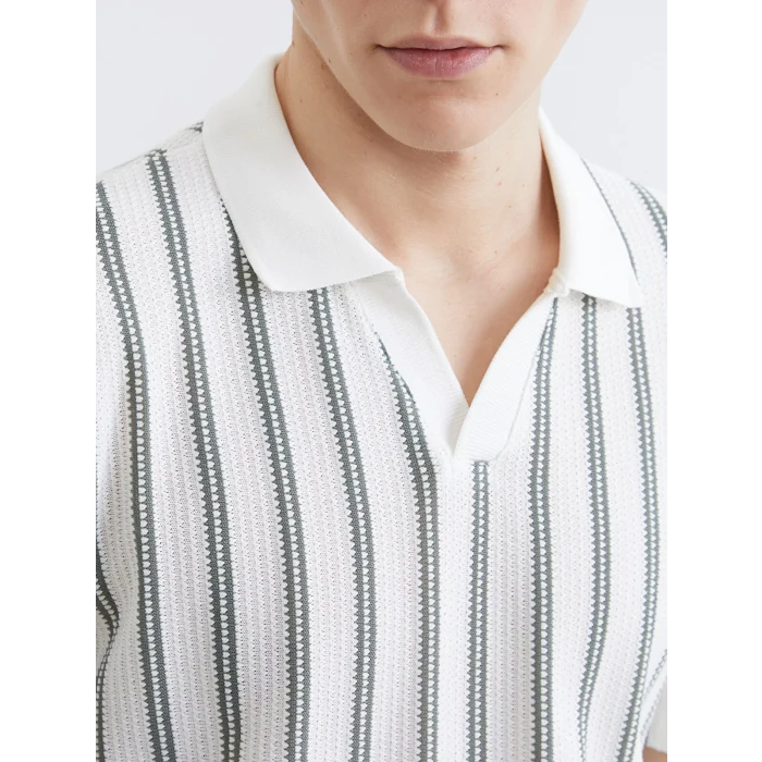 LCW Vision Yeşil Polo Yaka Çizgili Penye Erkek Tişört