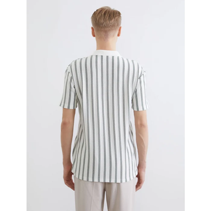 LCW Vision Yeşil Polo Yaka Çizgili Penye Erkek Tişört