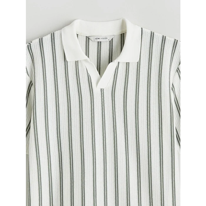 LCW Vision Yeşil Polo Yaka Çizgili Penye Erkek Tişört