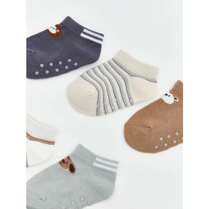 LCW baby Antrasit Desenli Erkek Bebek Patik Çorap 5li Paket