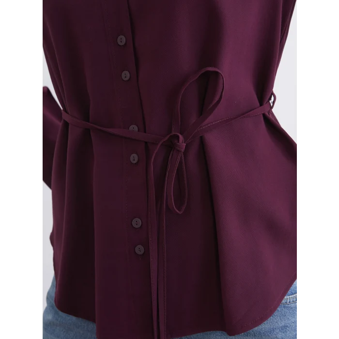 LCWAIKIKI Classic Bordo Beli Bağlamalı Kadın Gömlek