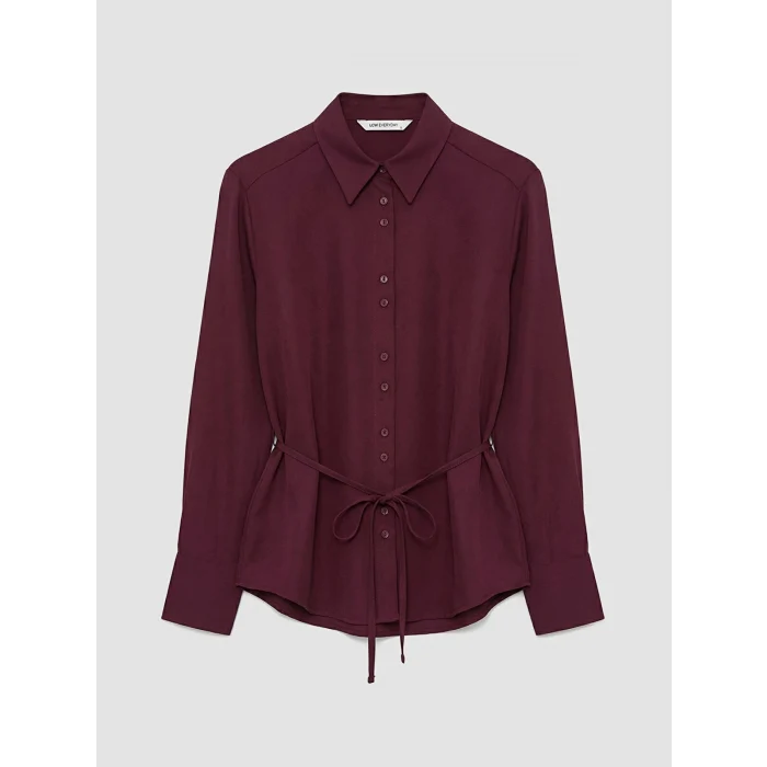 LCWAIKIKI Classic Bordo Beli Bağlamalı Kadın Gömlek
