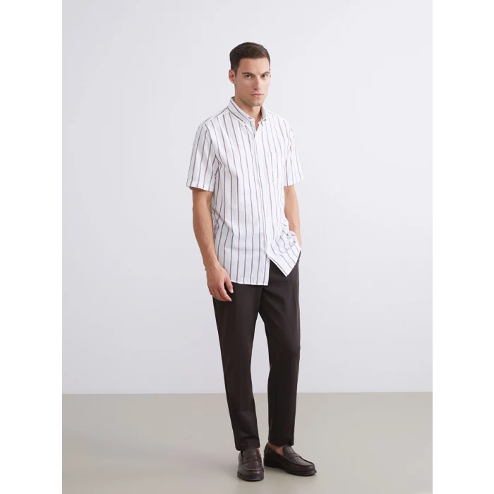 LCWAIKIKI Classic Kahverengi Regular Fit Çizgili Erkek Gömlek