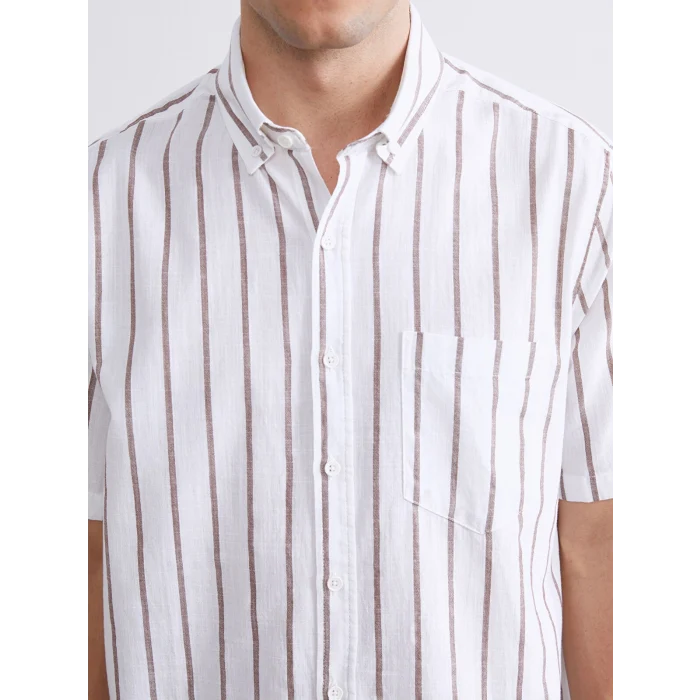 LCWAIKIKI Classic Kahverengi Regular Fit Çizgili Erkek Gömlek
