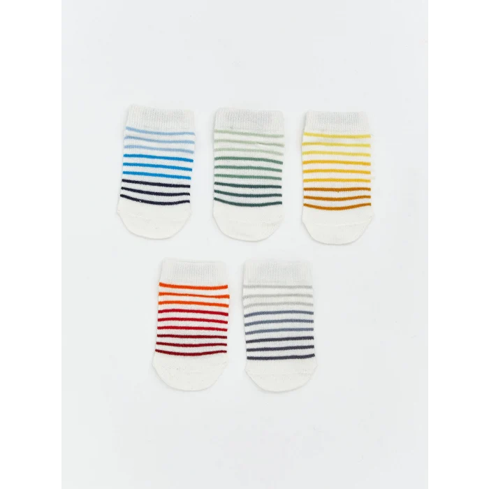 LCW baby Beyaz Çizgili Erkek Bebek Patik Çorap 5li