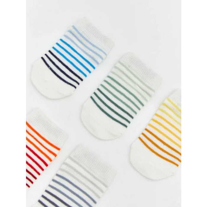 LCW baby Beyaz Çizgili Erkek Bebek Patik Çorap 5li