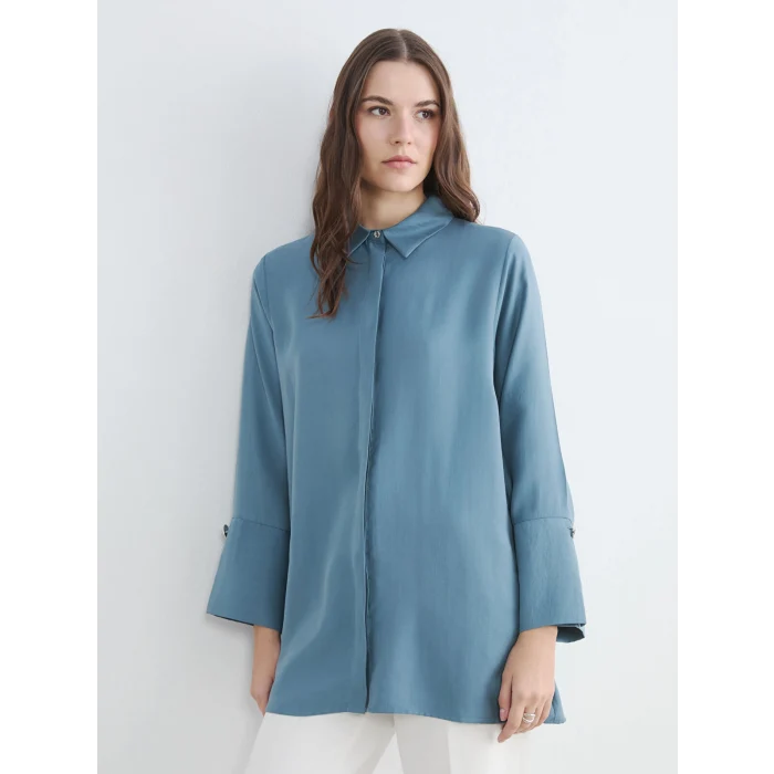 LCWAIKIKI Classic Petrol Oversize Modal Karışımlı Kadın Gömlek Tunik