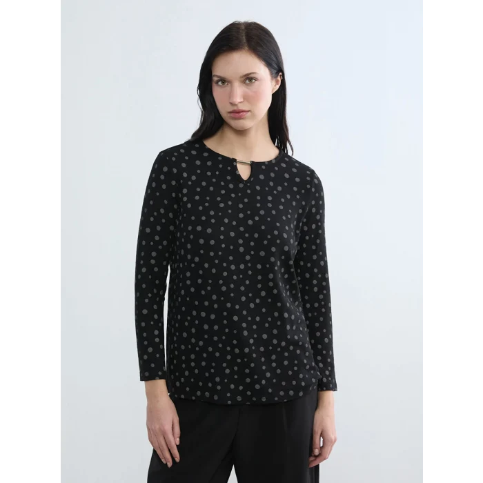 LCW Grace Siyah Bisiklet Yaka Desenli Bluz