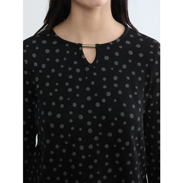 LCW Grace Siyah Bisiklet Yaka Desenli Bluz