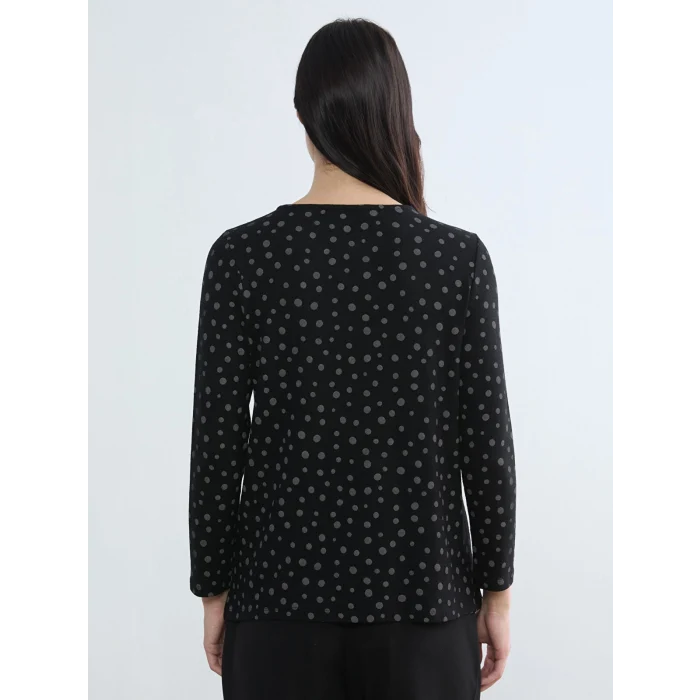 LCW Grace Siyah Bisiklet Yaka Desenli Bluz