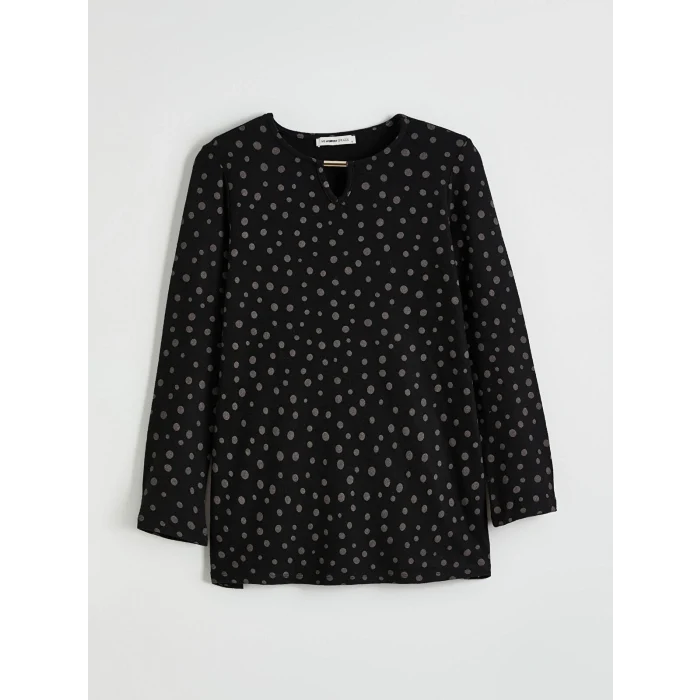 LCW Grace Siyah Bisiklet Yaka Desenli Bluz