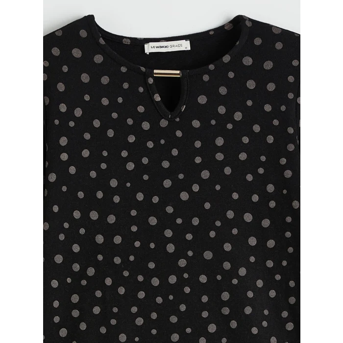 LCW Grace Siyah Bisiklet Yaka Desenli Bluz