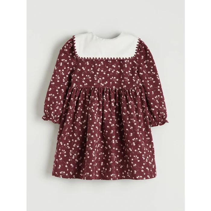 LCW Kids Bordo Bebe Yaka Çiçekli Kız Çocuk Elbise