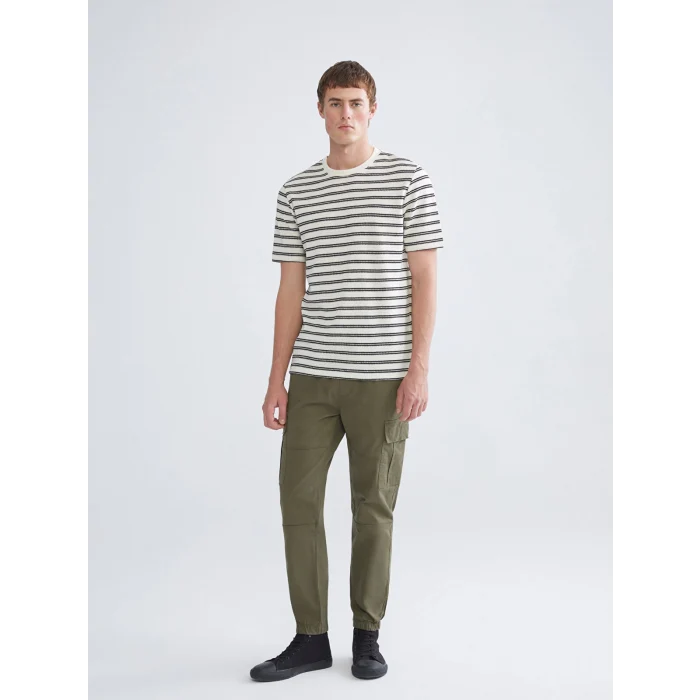 XSIDE Siyah Bisiklet Yaka Çizgili Penye Erkek Tişört