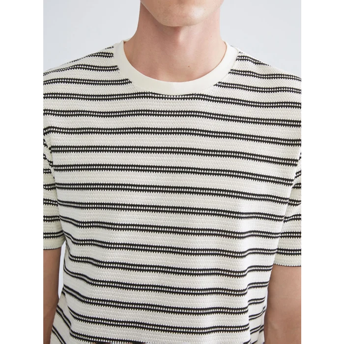 XSIDE Siyah Bisiklet Yaka Çizgili Penye Erkek Tişört