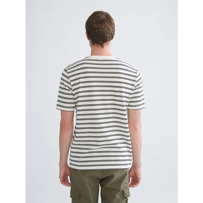 XSIDE Siyah Bisiklet Yaka Çizgili Penye Erkek Tişört