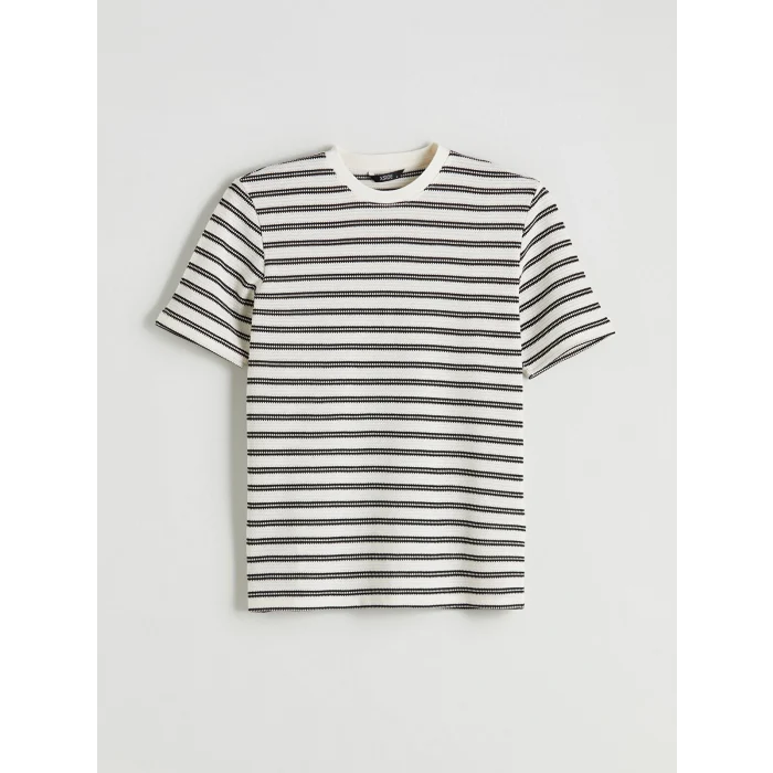 XSIDE Siyah Bisiklet Yaka Çizgili Penye Erkek Tişört