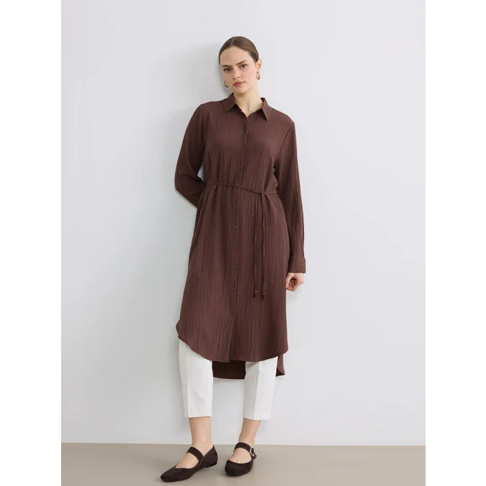 LCWAIKIKI Classic Kahverengi Dokulu Oversize Kadın Gömlek Tunik