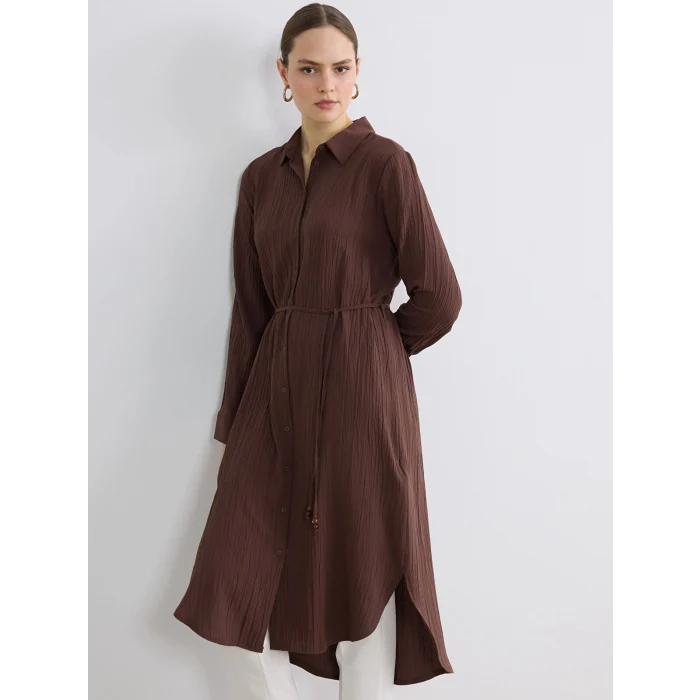 LCWAIKIKI Classic Kahverengi Dokulu Oversize Kadın Gömlek Tunik
