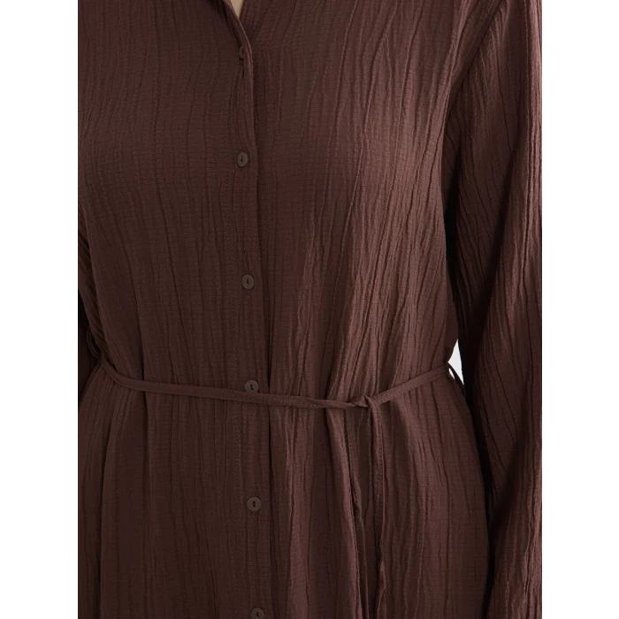 LCWAIKIKI Classic Kahverengi Dokulu Oversize Kadın Gömlek Tunik