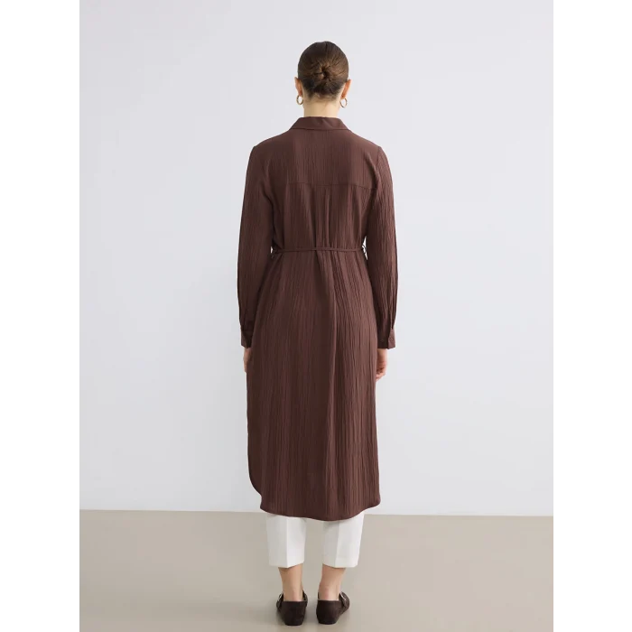 LCWAIKIKI Classic Kahverengi Dokulu Oversize Kadın Gömlek Tunik