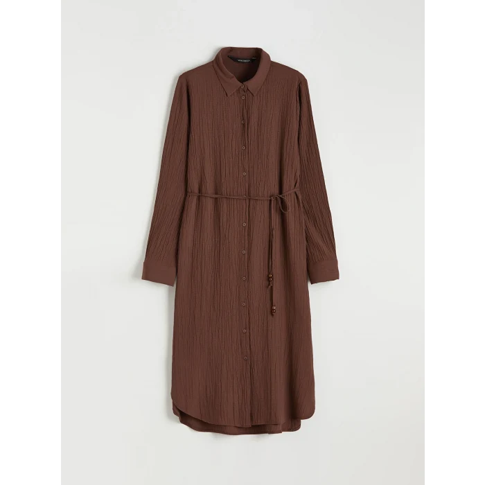 LCWAIKIKI Classic Kahverengi Dokulu Oversize Kadın Gömlek Tunik