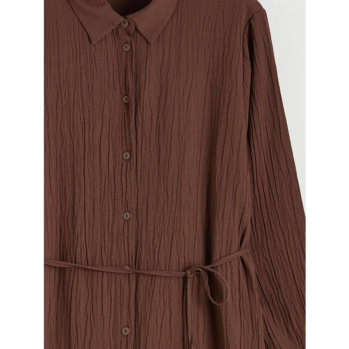 LCWAIKIKI Classic Kahverengi Dokulu Oversize Kadın Gömlek Tunik